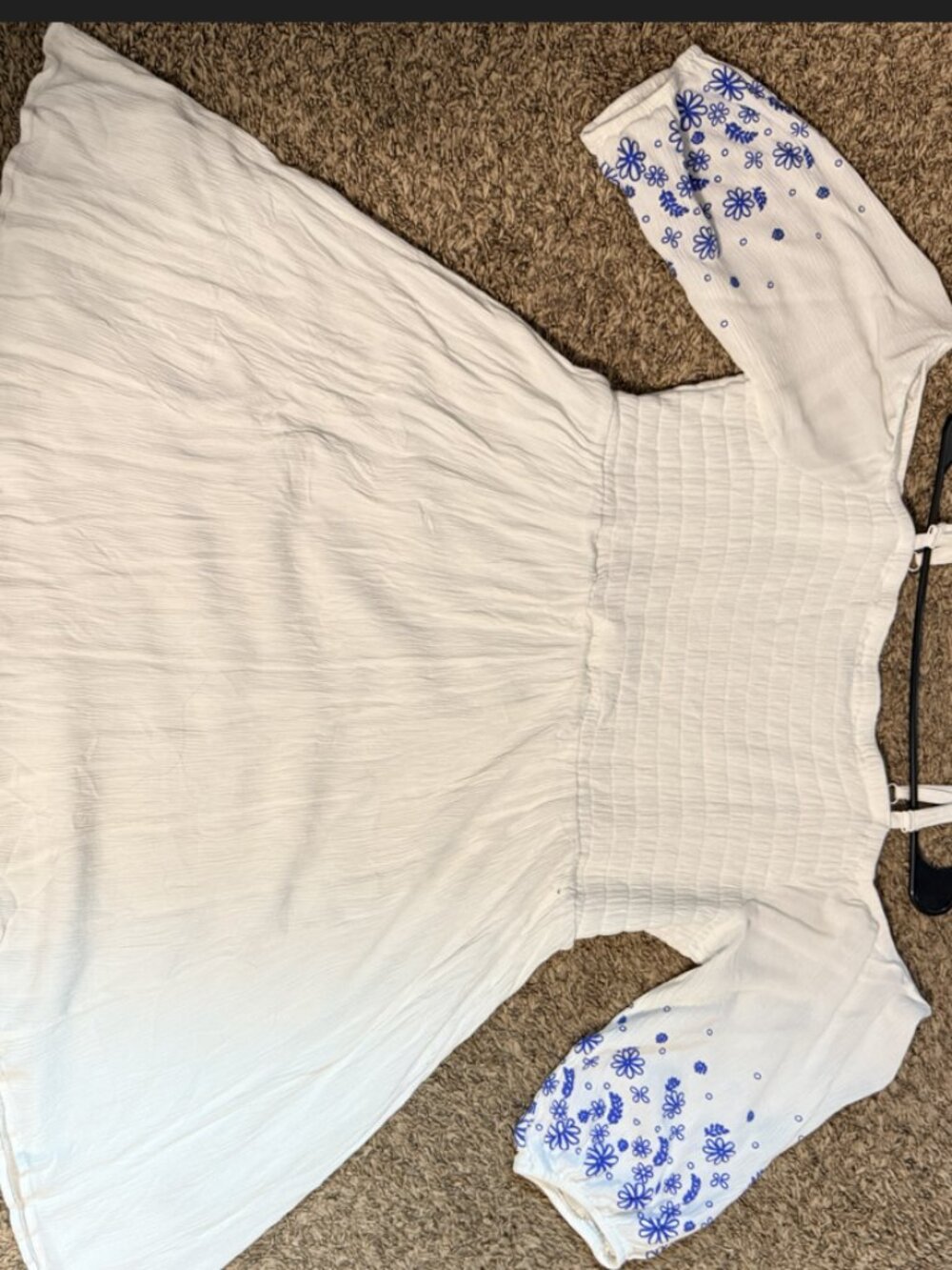 Torrid‎ White Crinkle Gauze Blue Floral Smocked Cold Shoulder Mini Dress 2X